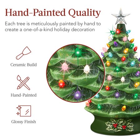 Best Choice Products 24in X-Large Pre-Lit Ceramic Christmas Tree Decor w/ 74 Multicolor Bulbs, LED Light - Green - F4 - 1664