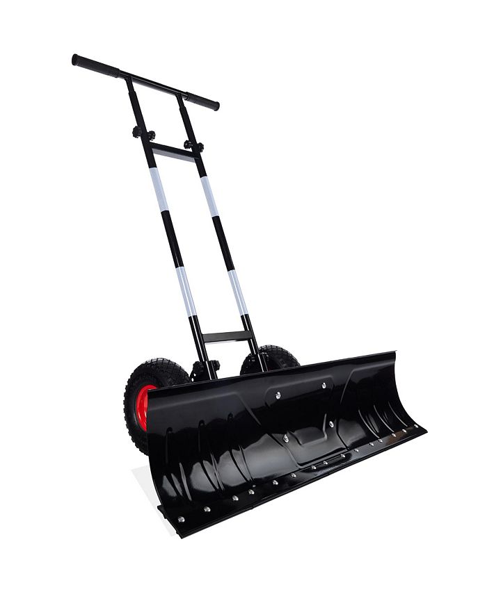 Best Choice Products Adjustable Handle, Blade Angle, Reflective Tape 36in Hand Snow Pusher w/ 2 Wheels - Black - F9 - 1030