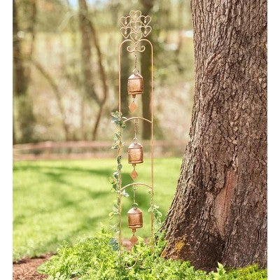 Wind & Weather Three-Bell Wind Chime Metal Garden Stake With Weathered Bronze-Colored Finish - C4-1054