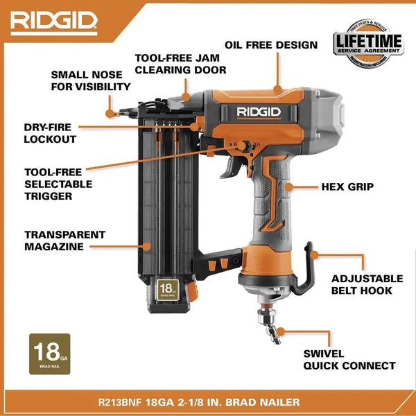 Pneumatic 18-Gauge 2-1/8 in. Brad Nailer with CLEAN DRIVE Technology, Tool Bag, and Sample Nails 1846