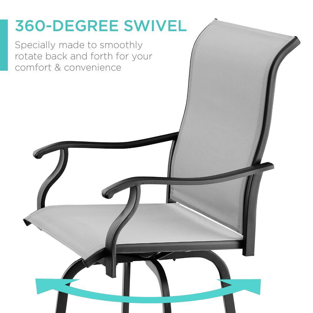 Gray Metal Outdoor Swivel Patio Bar Stool Chairs with 360-Degree Rotation, All-Weather Mesh (2-Pack) -D9-0594