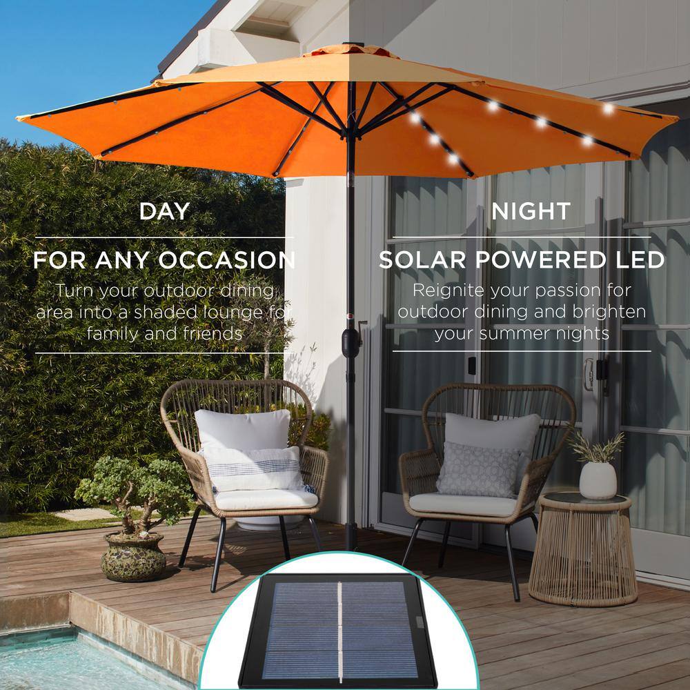 10 ft. Market Solar LED Lighted Tilt Patio Umbrella with UV-Resistant Fabric in Orange -G8-0108