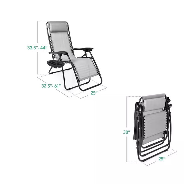 Ice Gray Metal Zero Gravity Reclining Lawn Chair with Cup Holders (2-Pack) - H6 - 802
