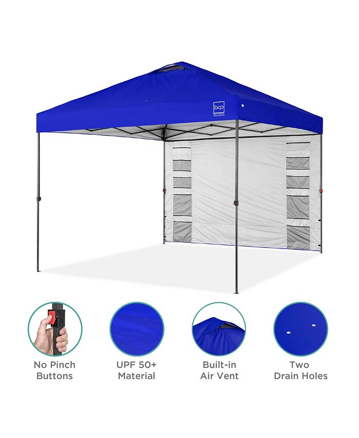 Best Choice Products 10x10ft Easy Setup Pop Up Canopy, Portable Tent w/ Side Wall, 1-Button Push, Case - Blue - K4 - 1978