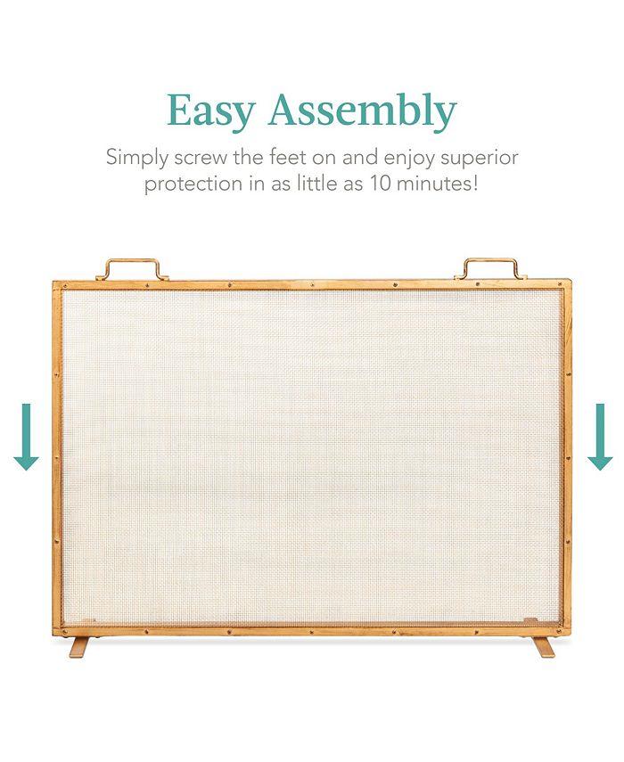 Best Choice Products 38x27in Single Panel Fireplace Screen Handcrafted Steel Mesh Spark Guard w/ Handles - Gold - NO SIZE 1834