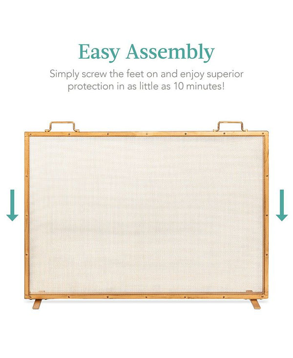 Best Choice Products 38x27in Single Panel Fireplace Screen Handcrafted Steel Mesh Spark Guard w/ Handles - Gold - NO SIZE 1834