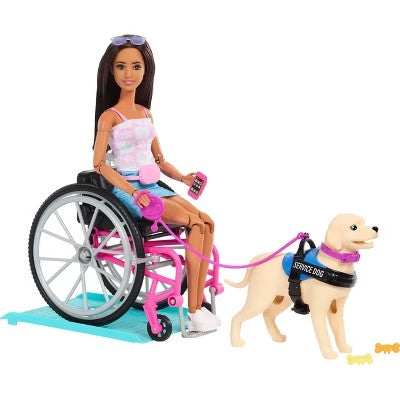 Barbie Brunette Fashion Doll & Service Dog Playset