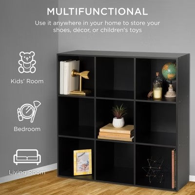 Best Choice Products 9-Cube Bookshelf, Display Storage System, Compartment Organizer w/ 3 Removable Back Panels - Black - D9 - 1469