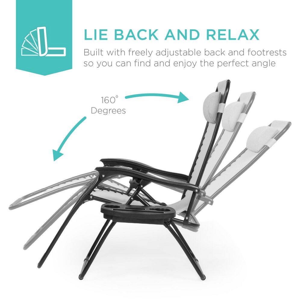 Ice Gray Metal Zero Gravity Reclining Lawn Chair with Cup Holders (2-Pack) -M8 - 1960