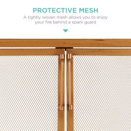 Best Choice Products 38.5x31in 2-Door Fireplace Screen, Handcrafted Wrought Iron Spark Guard w/ Magnetic Doors - Gold - H7 - 1074