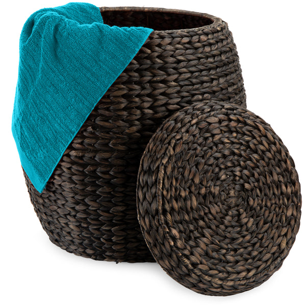 Best Choice Products Vintage Multipurpose Hyacinth Storage Organizer Tote Basket w/ Lid - Brown -A10 - 1510