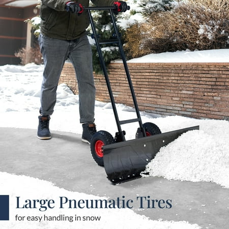 Best Choice Products 36in Galvanized Blade Hand Snow Pusher w/ 2 Wheels, Adjustable Handle, Blade Angle - Black - B14 - 1500