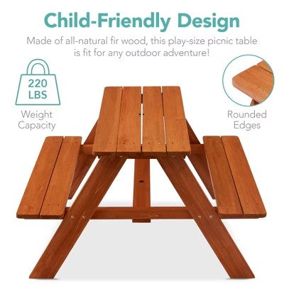 Best Choice Products Kids Wooden Picnic Table, Outdoor Activity Table w/ Adjustable Umbrella, Seats - Golden Brown/Aqua - G7 - 103