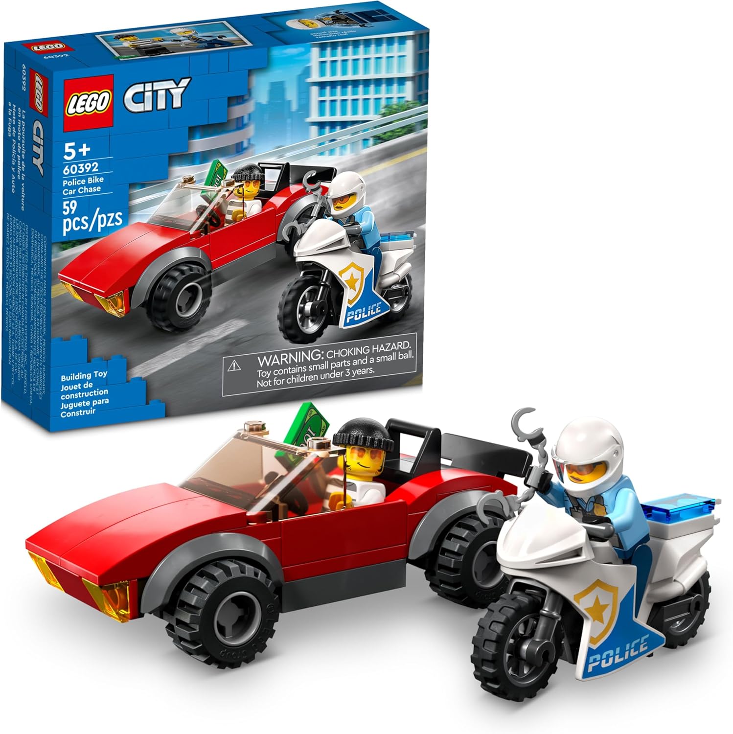 LEGO City Police Bike Car Chase 60392, Toy with Ra