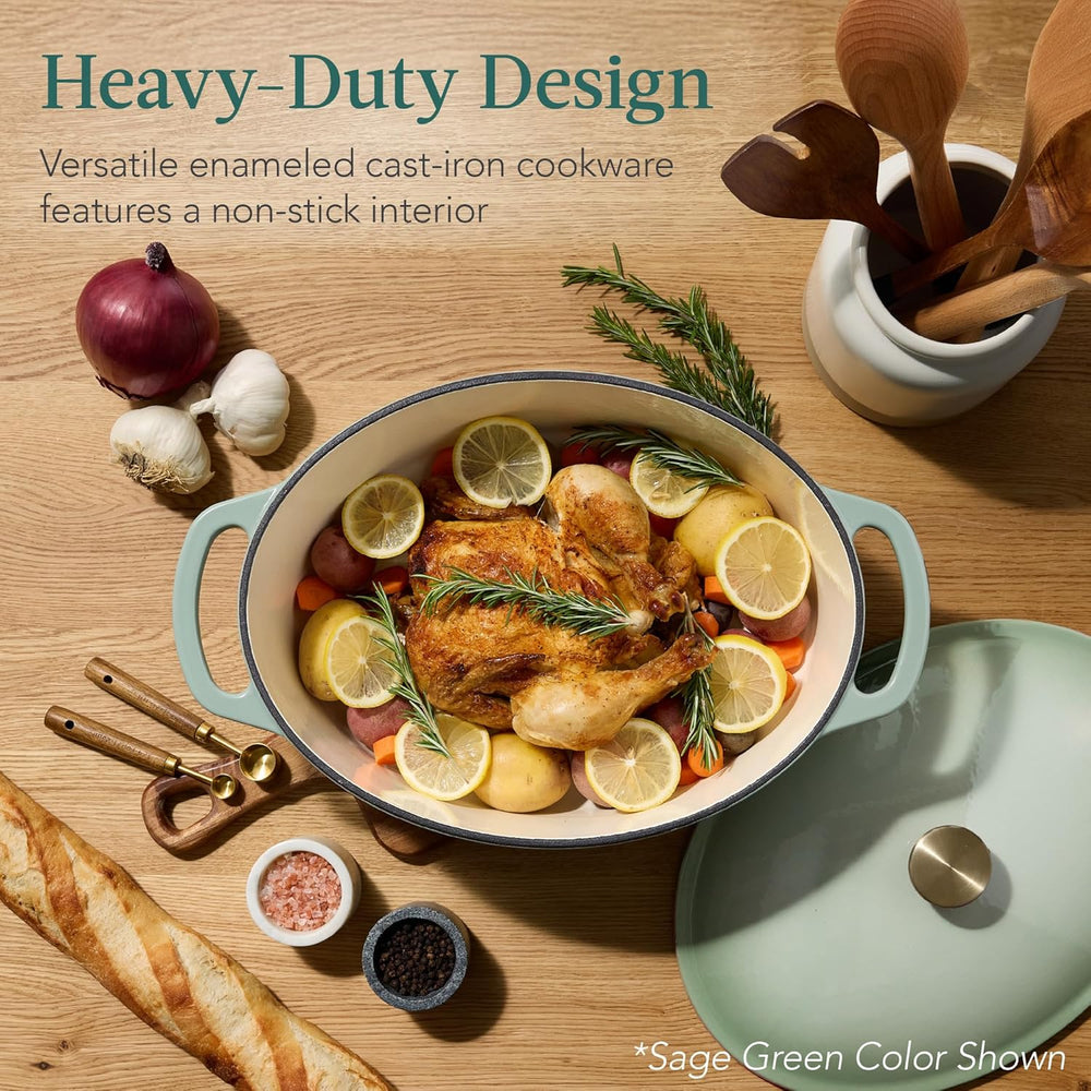 Best Choice Products Oval 7.5 Quart Enamel Cast-Iron Dutch Oven, Heavy-Duty Pre-Seasoned for Baking, Cooking w/Side Handles   Black Licorice - G8 - 1001