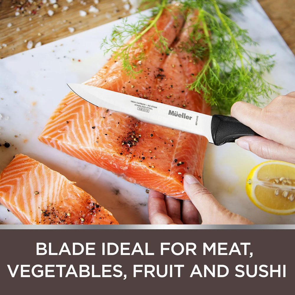 Mueller 6-inch High Carbon Stainless Steel Deba Knife, Double Bevel Blade with Comfort Handle - B13 - 1341