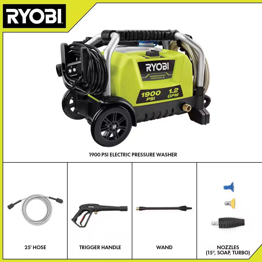 RYOBI 1900 PSI 1.2 GPM Cold Water Wheeled Corded Electric Pressure Washer 1677