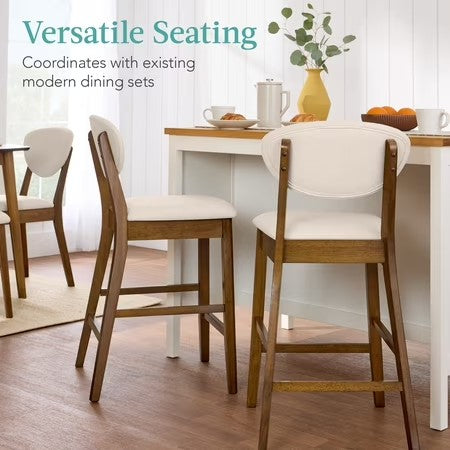 Best Choice Products Set of 2 Counter-Height Bar Stools, Armless W/ Upholstered Seat Cushion & Backrest - Walnut/Cream -H1-0643
