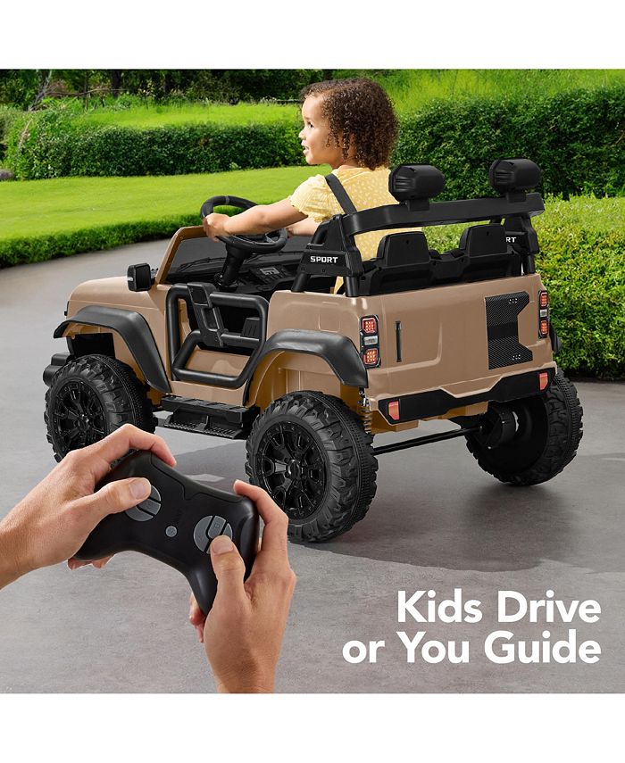 Best Choice Products Kids 24V 2-Seater Electric Ride-On Car Truck w/ Parent Control, Bluetooth, LED Lights - Tan/Beige - D4 - 1417