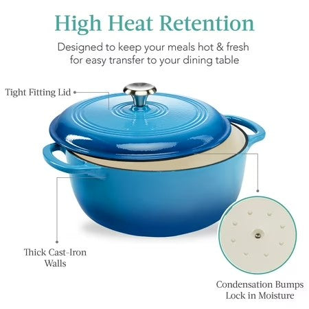 Best Choice Products 7.5 Quart Enamel Cast-Iron Dutch Oven, Heavy-Duty Cookware w/ Dual Handles, Lid - Blue - B1 - 1009