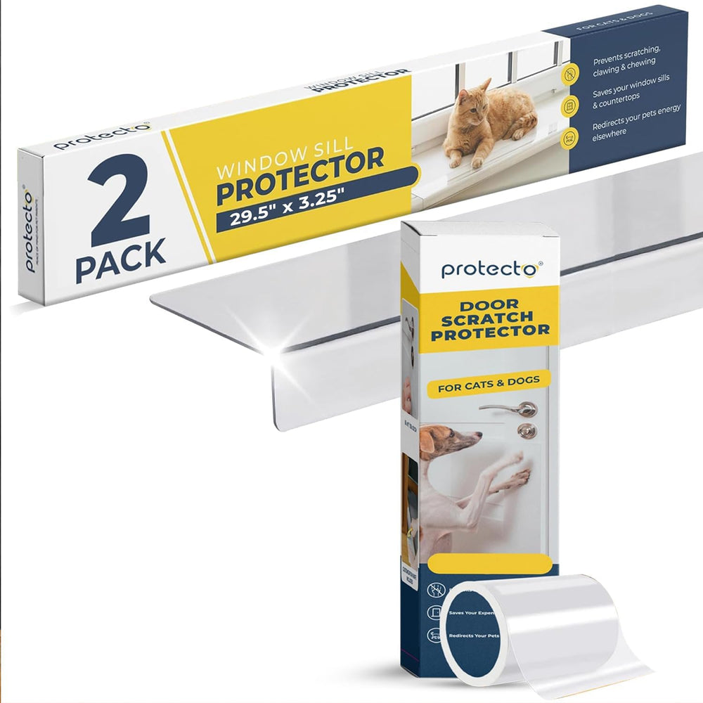Protecto Window Sill Protector from Dogs 29.5 x 3.25 Clear Window Guards from Cats & Dogs Door Protector with Utility Knife - 60" x 8" Clear Wall Protector for Pet Scratching - K5 - 1992