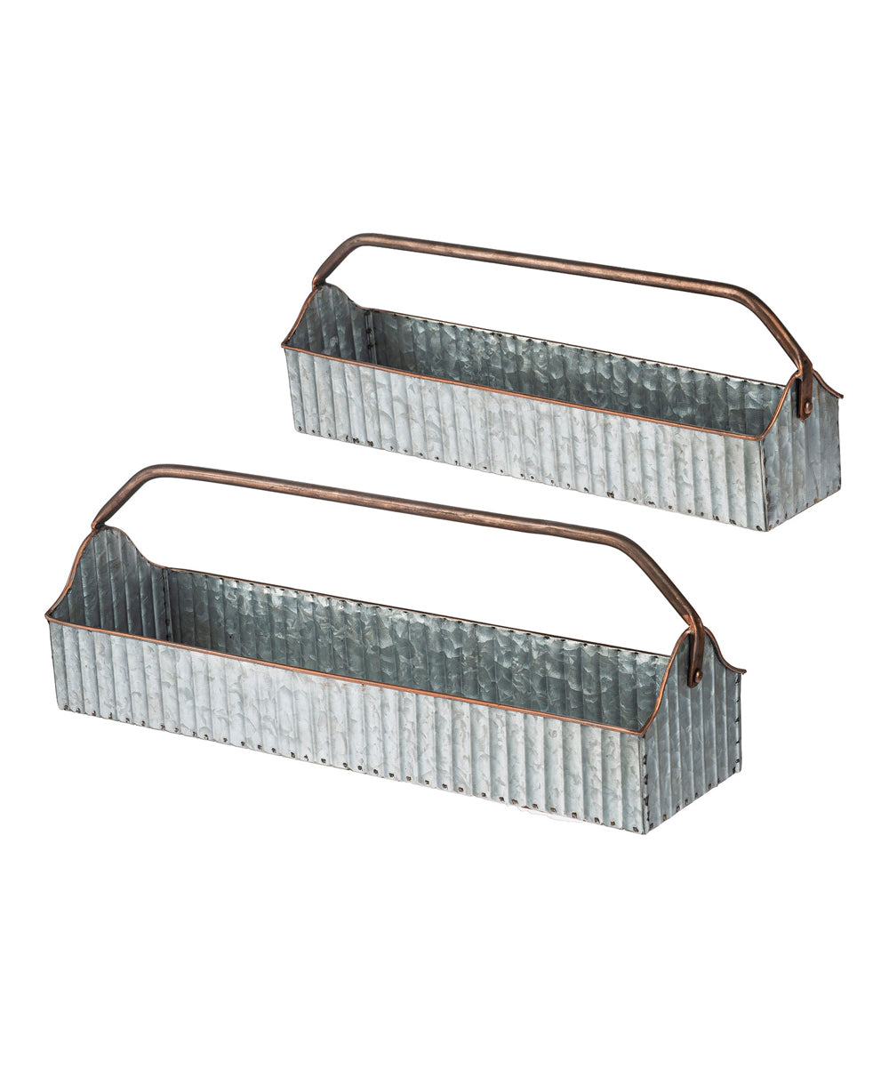 GANZ Indoor Planter Copper - Galvanized Metal Trough Planter Set- C5 - 1091