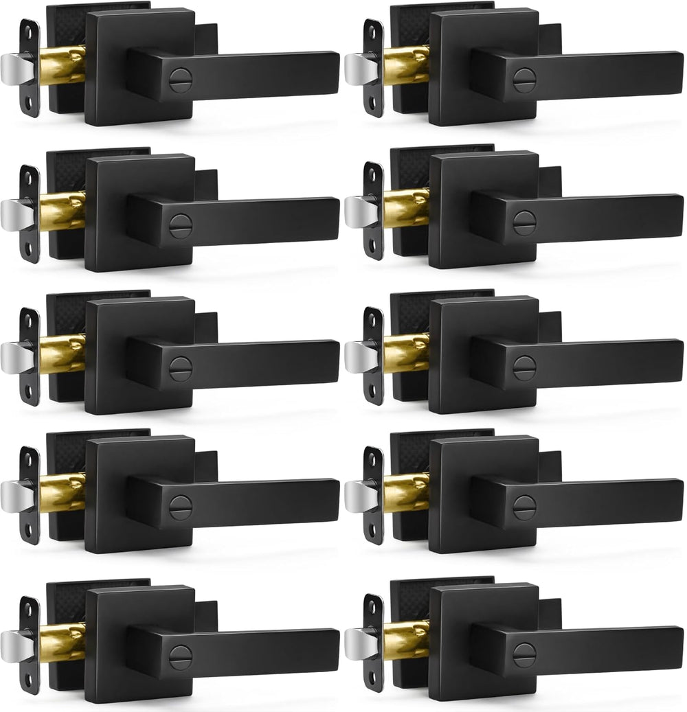 Sopoby 10 Pack Matte Black Door Handles Privacy Door Levers, Keyless Interior Door Knobs Square Door Levers Heavy Duty Door Locks for Bedroom Bathroom, Reversible Flat Levers 1946