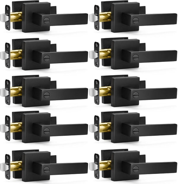 Sopoby 10 Pack Matte Black Door Handles Privacy Door Levers, Keyless Interior Door Knobs Square Door Levers Heavy Duty Door Locks for Bedroom Bathroom, Reversible Flat Levers 1946