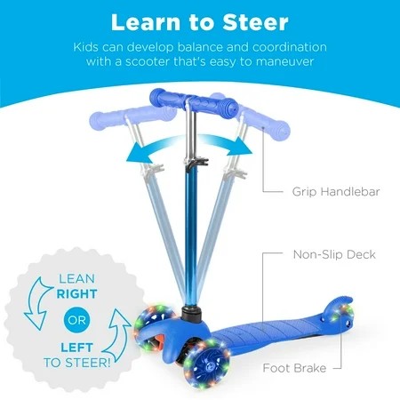 Best Choice Products Kids Mini Kick Scooter Toy w/ Light-Up Wheels and Height Adjustable T-Bar - Blue 1733