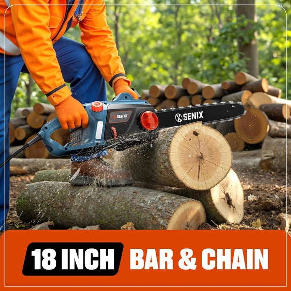 SENIX Electric Chainsaw, 18" Corded Chainsaw,15 Amp Chain Saw for Wood Cutting, Tree Trimming, Garden Tool for Pruning, Branch Cutting, Yard, Fathers Day Gift for Men,Gardener, CSE15-M 1853