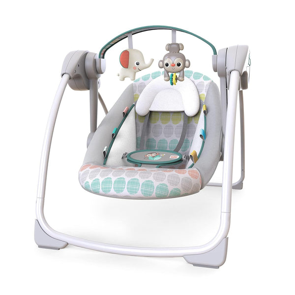 Bright Starts Portable Automatic 6-Speed Baby Swing with Adaptable Speed, Taggies, Music, Removable-Toy-Bar, 0-9 Months 6-20 lbs (Whimsical Wild) 1964