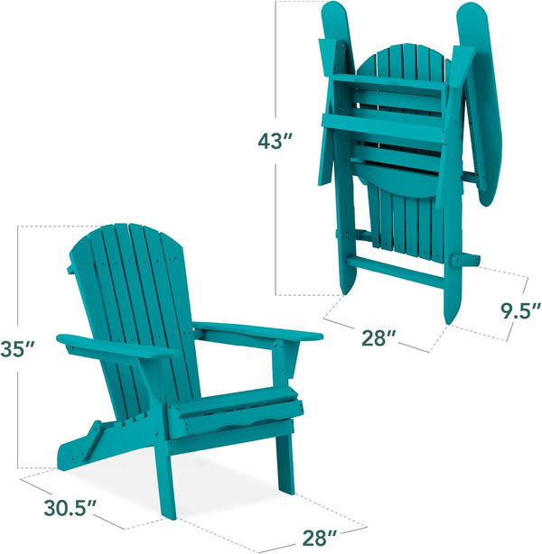 Best Choice Products Folding Adirondack Chair Outdoor Wooden Accent Furniture Fire Pit Lounge Chairs for Yard, Garden, Patio w/ 350lb Weight Capacity - Peacock Blue 1811