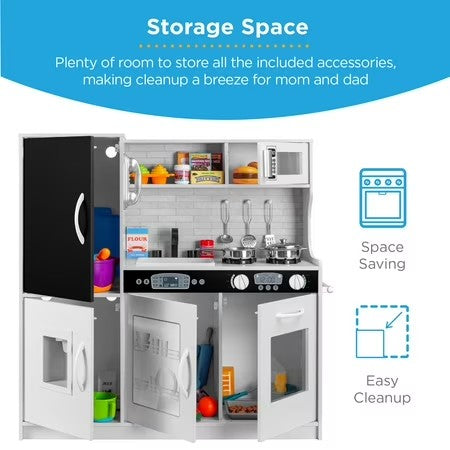Best Choice Products Pretend Play Kitchen Wooden Toy Set for Kids w/ Telephone, Utensils, Oven, Microwave - White -G3-1960