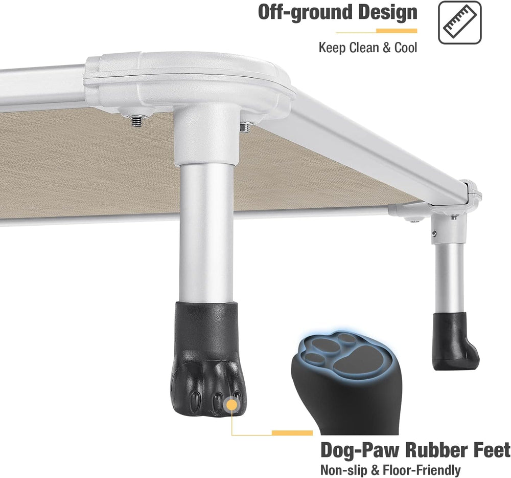 Veehoo Chew Proof Elevated Dog Bed - Cooling Raised Pet Cot - Silver Aluminum Frame and Durable Textilene Mesh Fabric, Unique Designed No-Slip Feet for Indoor or Outdoor Use, Beige Coffee, Large - J4 - 1993