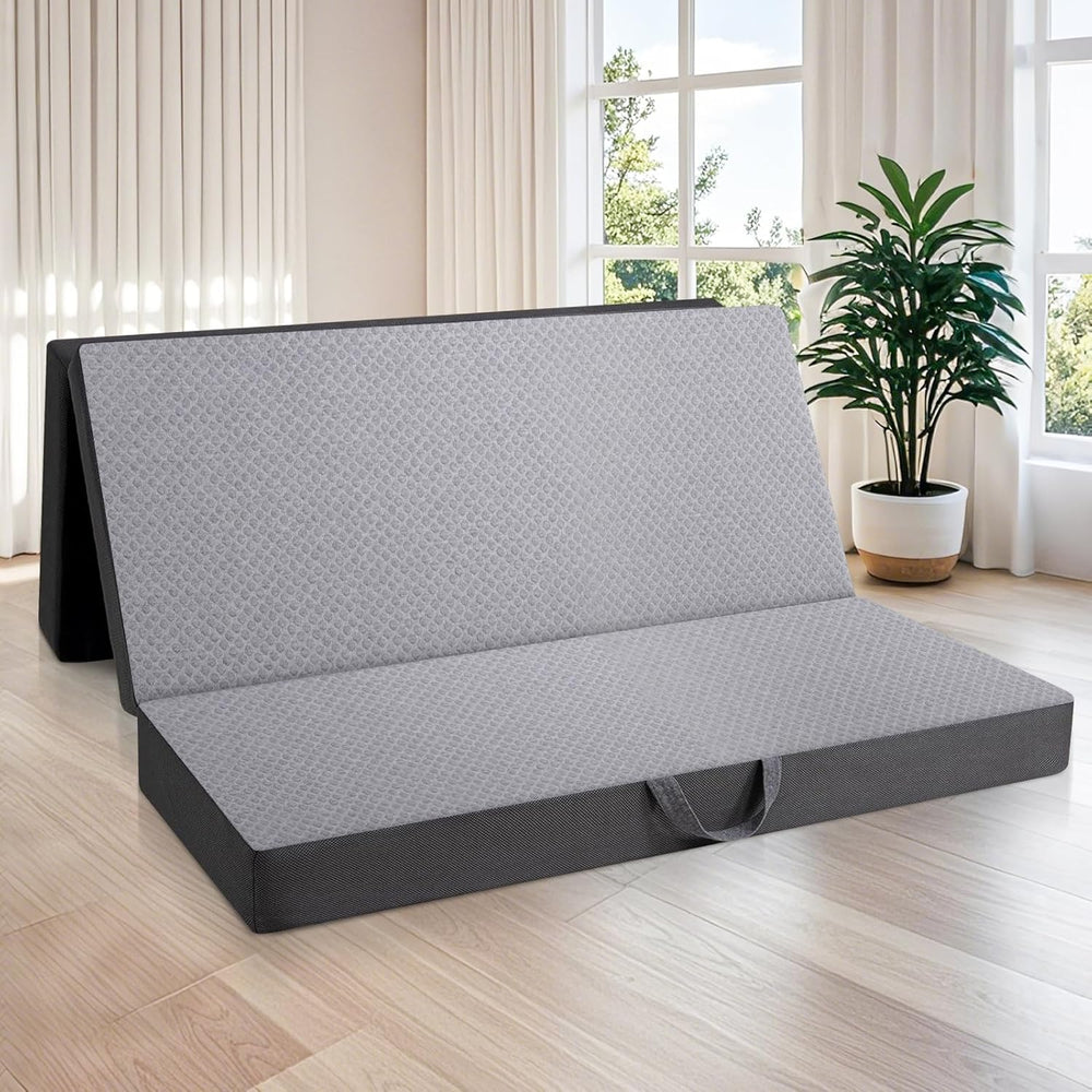 Tri Folding Mattress - Foldable Mattress for Travel/RV/Camping/Road Trip/Guest Room/Yoga, Tri-fold Memory Foam Mattress with Washable Cover, Handle & Non-Slip Bottom - H1 - 976