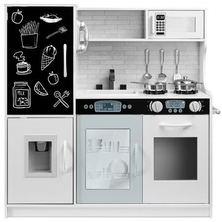 Best Choice Products Pretend Play Kitchen Wooden Toy Set for Kids w/ Telephone, Utensils, Oven, Microwave - White - G9 - 1020