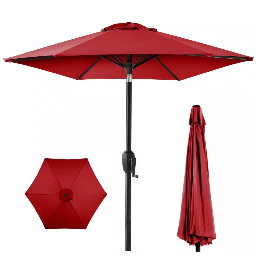 Red 7.5 ft. Outdoor Market Patio Umbrella with Crank and Tilt - L10 - 1915