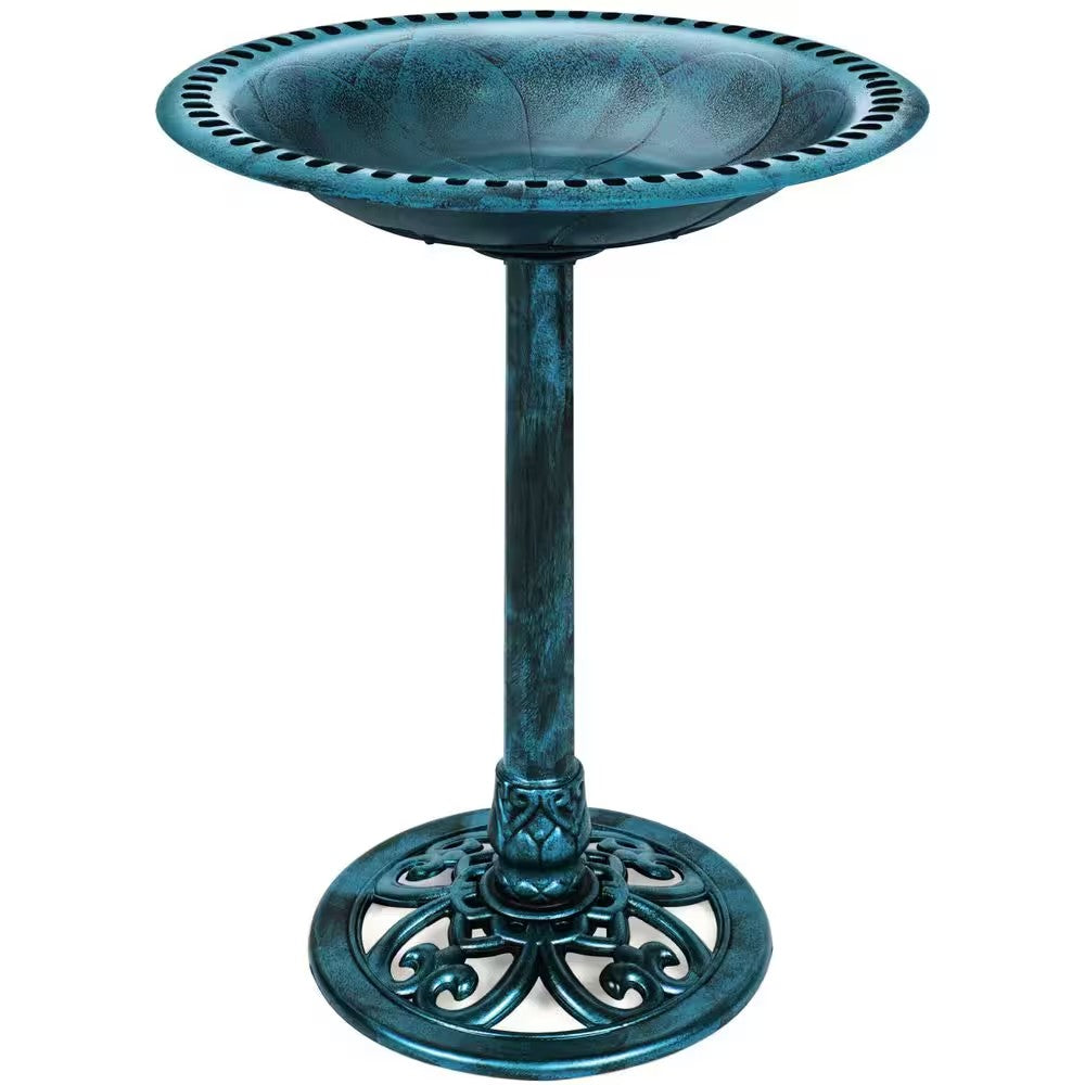 Rustic Peacock Blue Birdbath -J1-0006