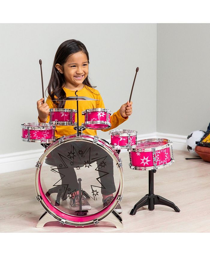 Best Choice Products 11-Piece Kids Starter Drum Set w/ Bass Drum, Tom Drums, Snare, Cymbal, Stool, Drumsticks - Pink - NO SIZE - B1 - 1004