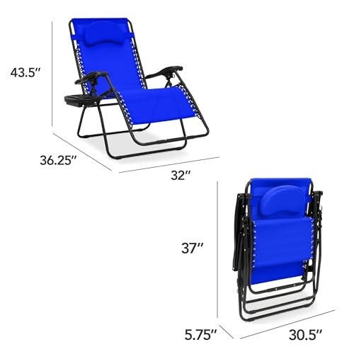 Best Choice Products Oversized Zero Gravity Chair Folding Outdoor Patio Recliner W/ Cup Holder - Cobalt Blue - A6 - 456