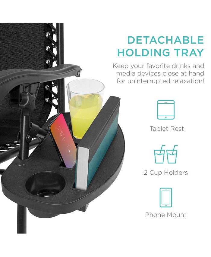 Best Choice Products Set of 2 Zero Gravity Lounge Chair Recliners for Patio, Pool w/ Cup Holder Tray - Black - M8 - 1963