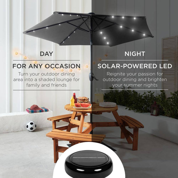 7.5 ft. Outdoor Market Solar Tilt Patio Umbrella w/LED Lights in Gray - M10 - 1923