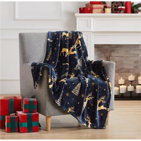 RT Designers Collection THGR238 50 x 60 in. Golden Reindeer Printed Flannel Throw -j8-0225-K7-0066 -A1-0429