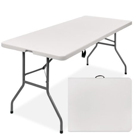 Best Choice Products 6ft Plastic Folding Table, Indoor Outdoor Heavy Duty Portable w/ Handle, Lock - White - E4 - 982
