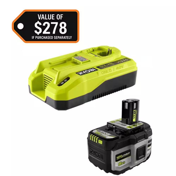 RYOBI ONE+ HIGH PERFORMANCE Starter Kit with 18V 8 Ah Lithium-Ion Battery and 18V/40V Dual Platform Charger - 1053