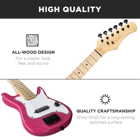 Best Choice Products 30in Kids Electric Guitar Beginner Starter Kit w/ 5W Amplifier, Strap, Case - Pink Sparkle - A4 - 1424