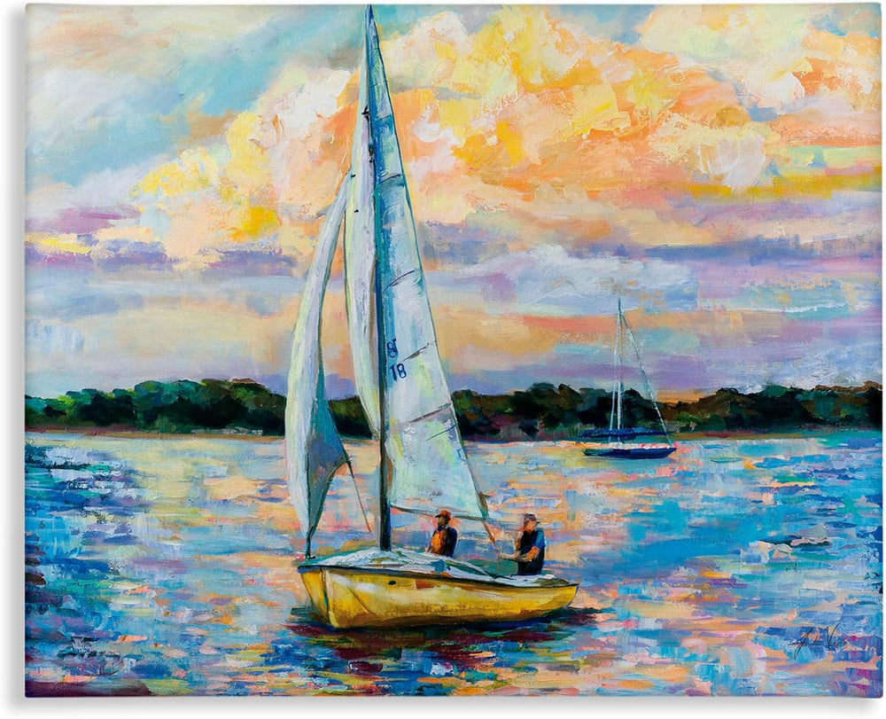 Stupell Industries 'Vivid Nautical Sailboat Landscape', Canvas Art, 30 x 24 Inches, Easy to Hang and Sturdy, Made in USA, by Jeanette Vertentes - D7 - 1274
