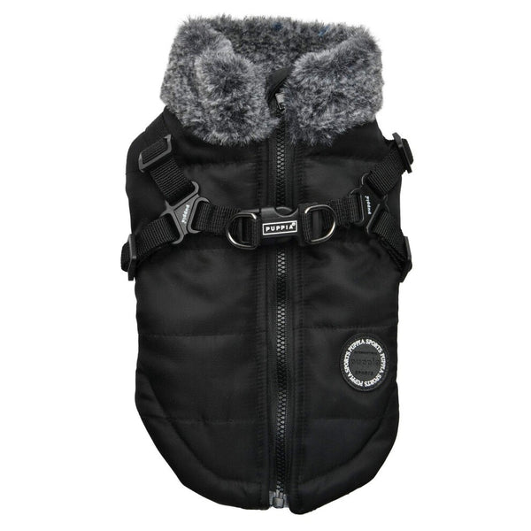 Puppia Donavan Winter Dog Coat with Integrated Harness No Pull Cold Weather Waterproof Warm Fleece Back Zipper for Small & Medium Dog Black Small - F9 - 872