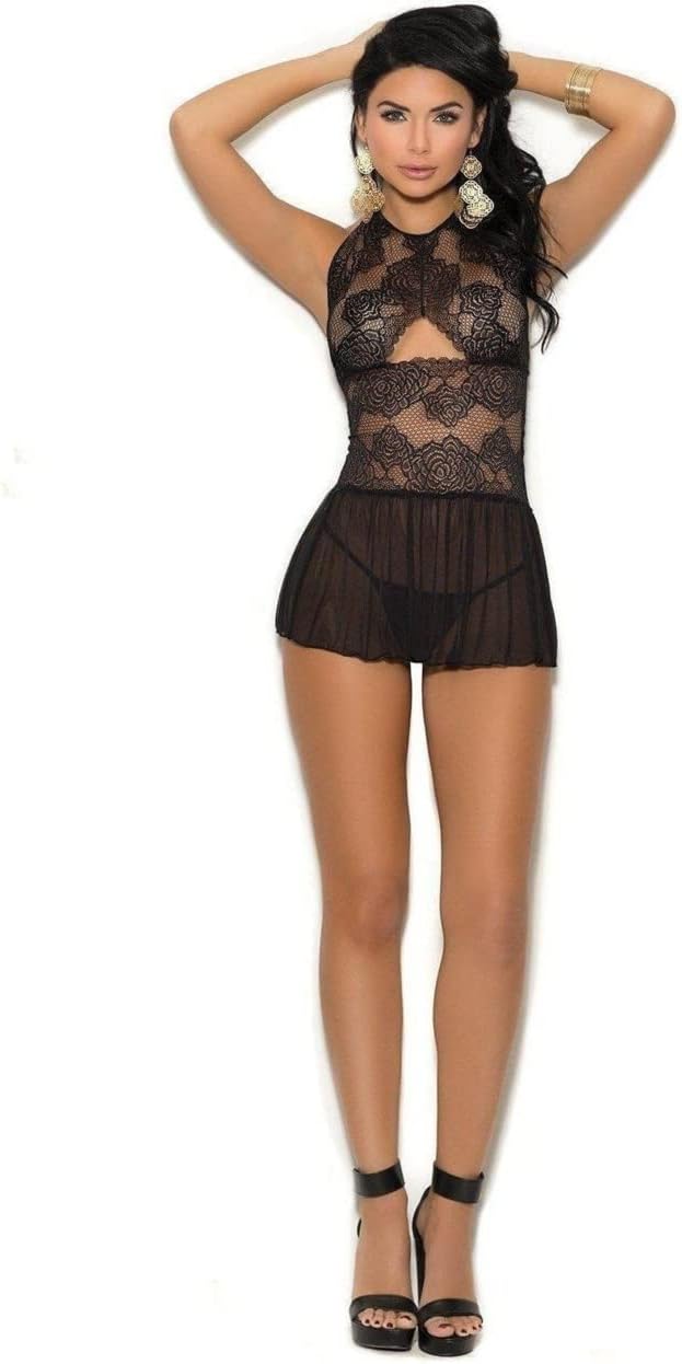Womens Mesh Keyhole Front Lace Babydoll Lingerie Top Small Black Size Small - L9 - 2006