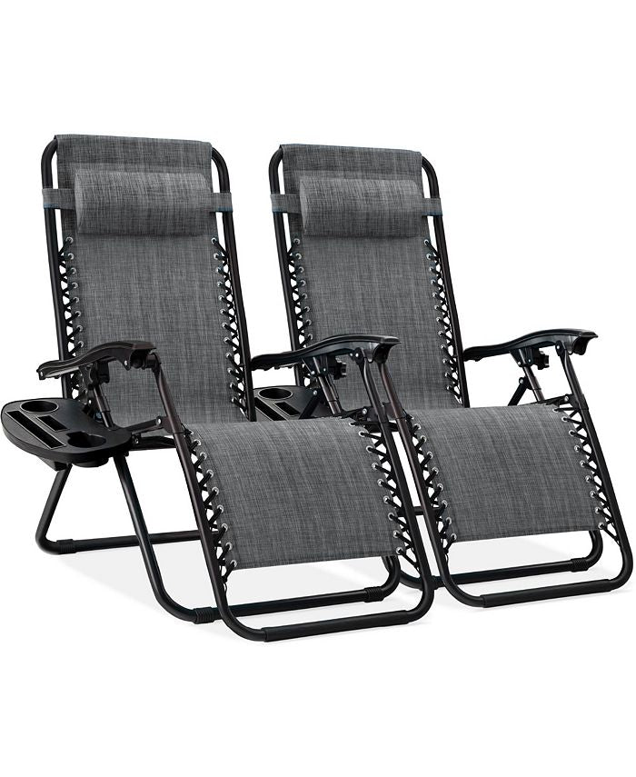 Best Choice Products Set of 2 Zero Gravity Lounge Chair Recliners for Patio, Pool w/ Cup Holder Tray - Gray - M11 - 1974